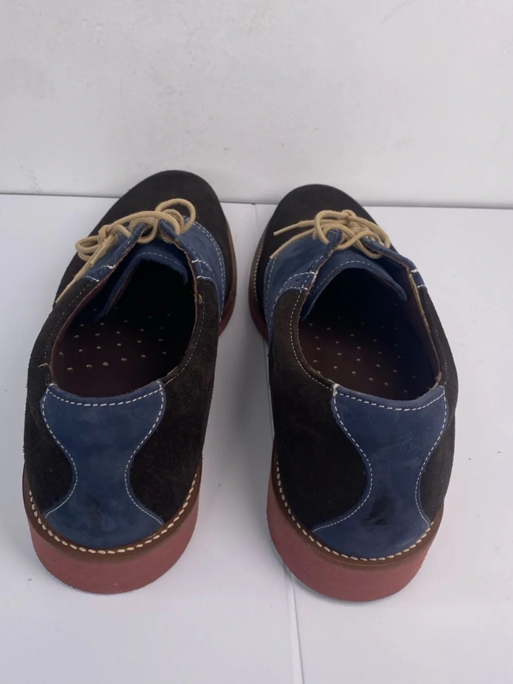 Neil M Dark Blue & Black Low-Top Suede Oxford Shoes w Yellow Laces